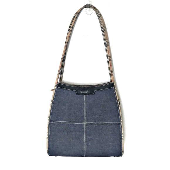 kate spade Handbags - Kate Spade denim and preppy plaid bag EUC